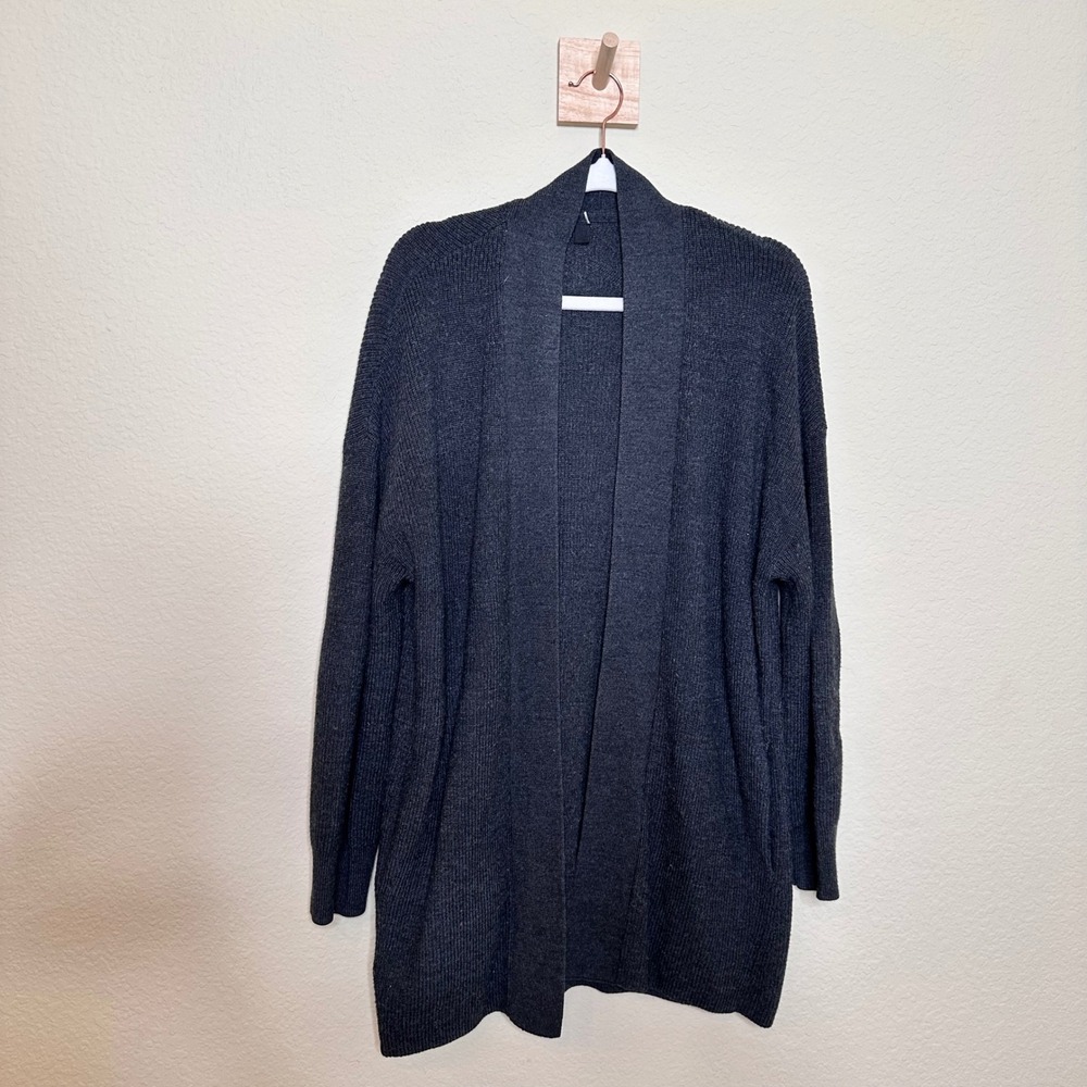 Lululemon Merino Wool Blend Cardigan Dark Charcoal Grey Open Front Sweater Sz 8
